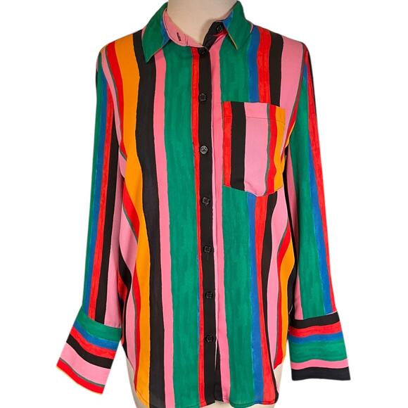 Who What Wear Multicolor Stripe Button-Down Blouse – Size XS (Y2K 90s Vibe) - Picture 1 of 9